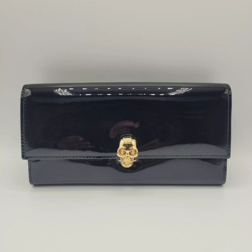 ALEXANDER McQUEEN Black Patent Leather Continental Wallet, NWT